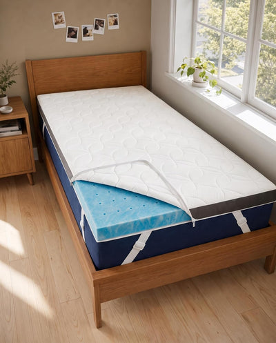 3" cooling gel memory foam with a zip-off washable cover. Twin XL fits every dorm bed.