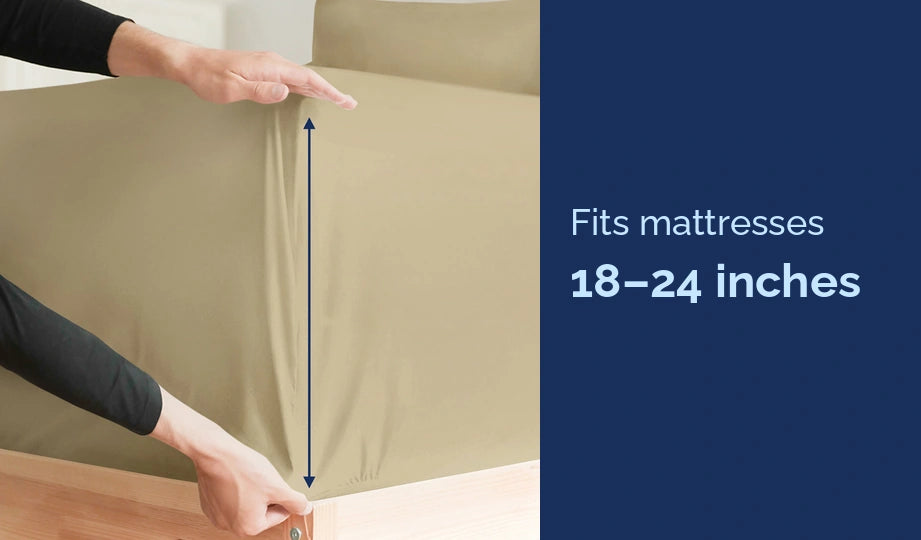 Extra-deep fitted sheet on a thick mattress; fits 18–24-inch mattresses